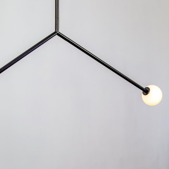 Metal Y Pendant Medium, Black, 44in H, 3 Inch Glass Globes, by Research.Lighting, Modern, Minimal Hanging Light For Sale - Image 7 of 8