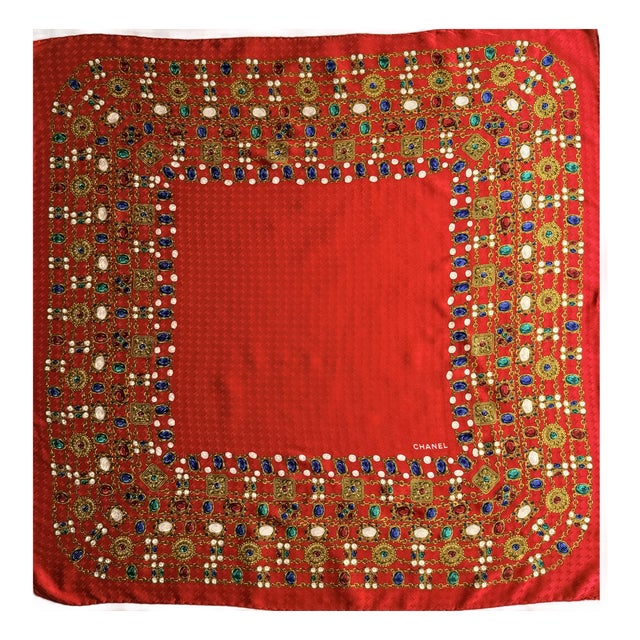 Chanel Jewelry Gripoix Silk Scarf 1980 For Sale