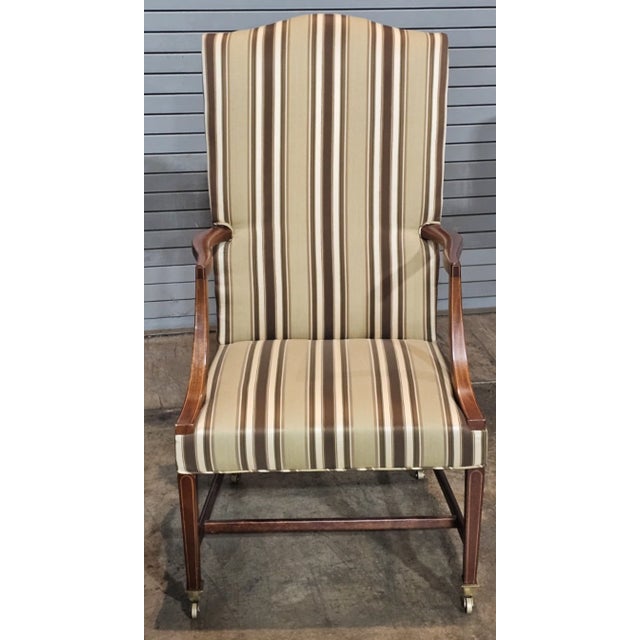 Kittinger Mid 20th Century Share Pair of Kittinger Williamsburg Mahogany Martha Washington Arm Chair Cw13 Silk For Sale - Image 4 of 10