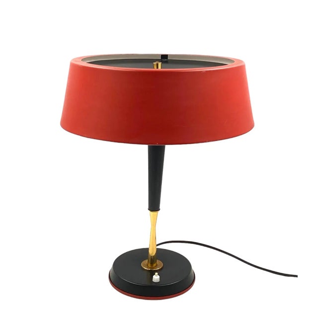 Red Oscar Torlasco, Mid-Century Red Table Lamp, Lumi, Italy 1954 For Sale - Image 8 of 12