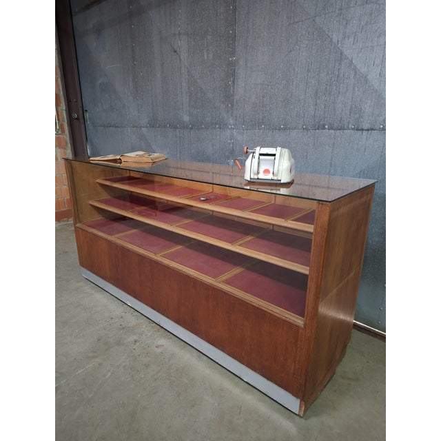 Vintage Wooden Haberdashery Display Counter with 20 Drawers and Glass Top For Sale - Image 4 of 16