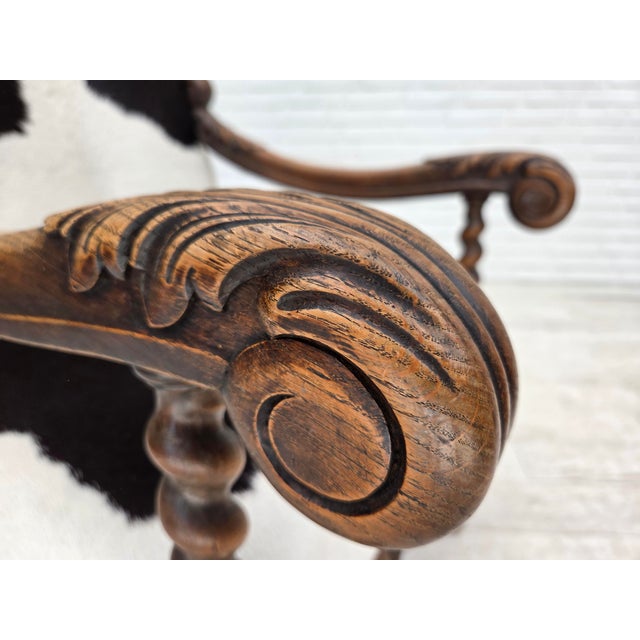 Wood Danish Highback Armchair in Cowhide and Oak Wood, 1950s For Sale - Image 7 of 18