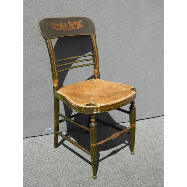 Vintage French Country Dark Green & Gold Rush Seat Accent ...