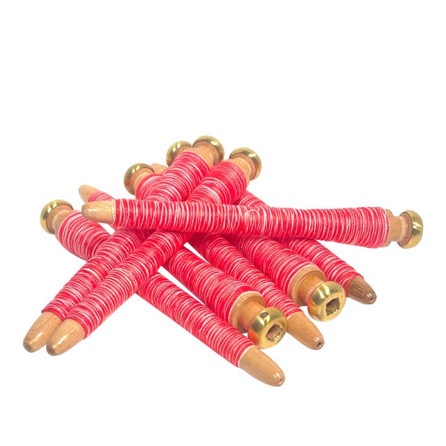 Late 19th Century Brass-Tipped Wooden Quill Bobbins Factory Used Textile Mill Reclaimed Spools, Circa 1880's–1930's- Set of 8 For Sale