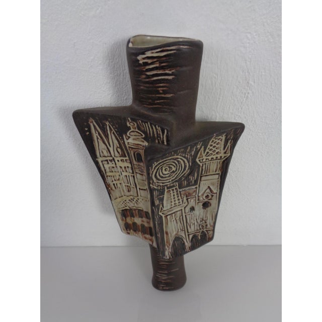 Studio Ceramic Wall Vase of Prague from Keramo Kostelec, Czechoslovakia, 1960s For Sale - Image 12 of 15