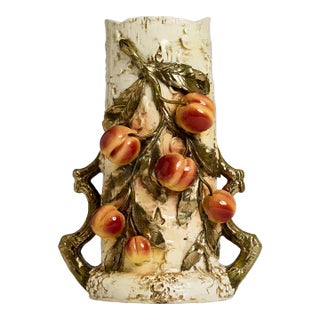 Monumental Art Nouveau Josef Strnact Majolica Vase With Peaches, Bohemia For Sale