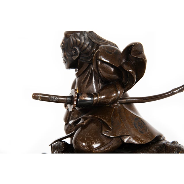 Antique Japanese Meiji Period Bronze Sculpture Okimono of Samurai Warrior For Sale - Image 12 of 18