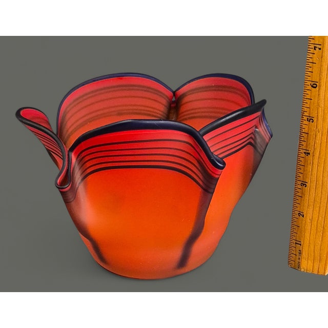Vintage Mid-Century Modern Rosenthal Studio Art Glass Germany Coral Red & Black Vase For Sale - Image 9 of 10