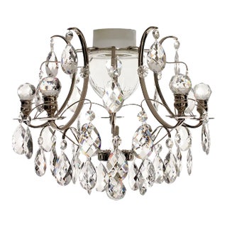 Nickel Bathroom Chandelier With Almond Crystals and Orbs For Sale