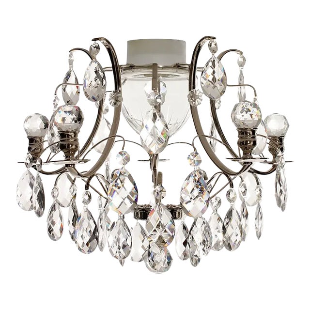 Nickel Bathroom Chandelier With Almond Crystals and Orbs For Sale