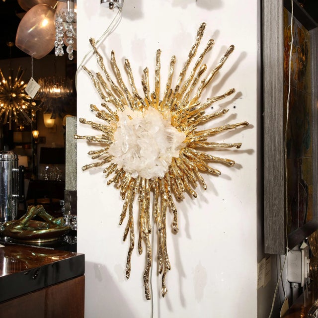 Modernist 24 Karat Gold & Exploded Starburst Sconce W/ Quartz by Claude Boeltz For Sale - Image 12 of 12