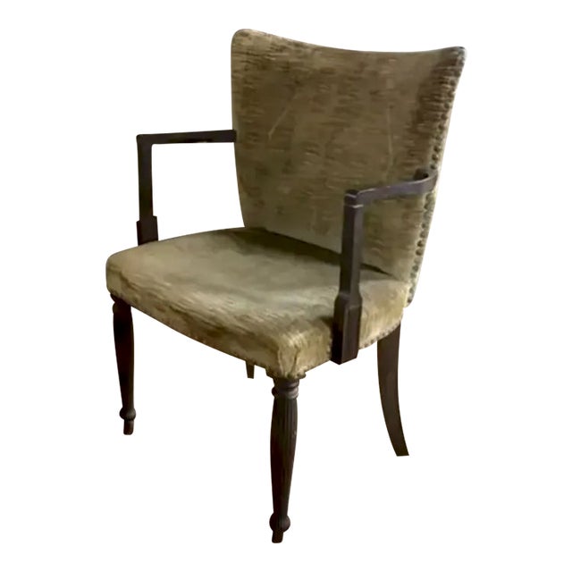 Mid Century Arm Chair in Velvet With Nail Heads For Sale