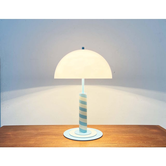 German Postmodern Table and Floor Lamps with Light Blue and White Swirl Pattern, 1980s, Set of 2 For Sale - Image 14 of 18