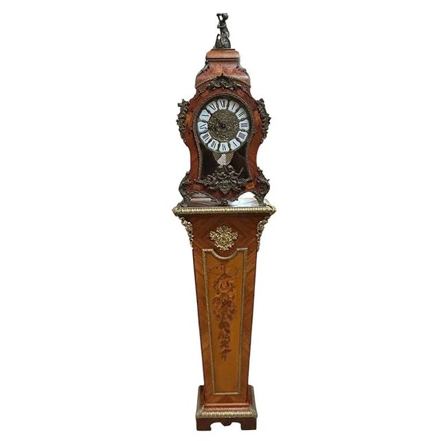 Impressive French Louis XV/Louis XVI Revival style tall pedestal clock combining an ornate mantel-style clock with a...