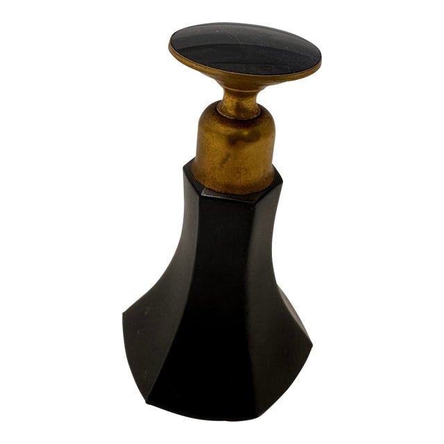 1930s Black and Gold Glass Perfume Bottle For Sale