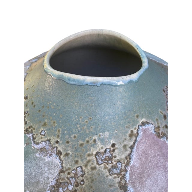 Light Green Large Tony Evans Raku Vase "Ancient Sands" California Studio Pottery For Sale - Image 8 of 15