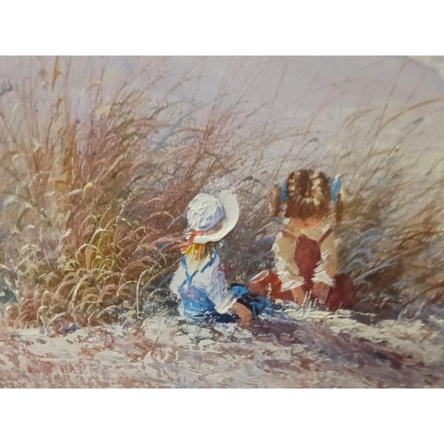 1980s Edward Runci Sign Beach Scene With Two Children For Sale - Image 4 of 5