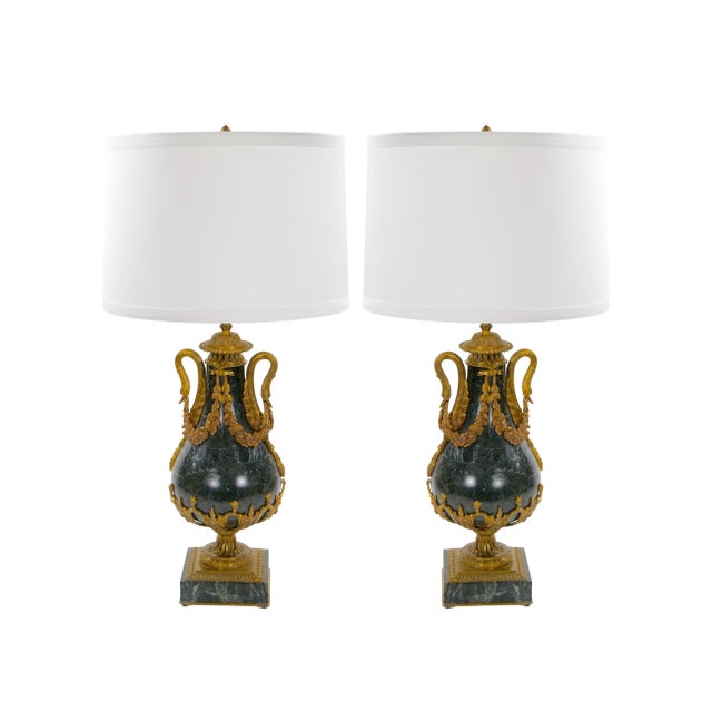 Italian 19th Century Green Marble and Gilt Bronze Louis XVI Style Urn-Form Lamps For Sale - Image 11 of 11