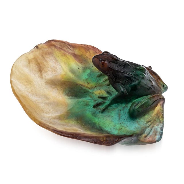 Vintage French La Pâte De Verre Large Frog on Lily Pad from Daum, 1960s For Sale - Image 6 of 18