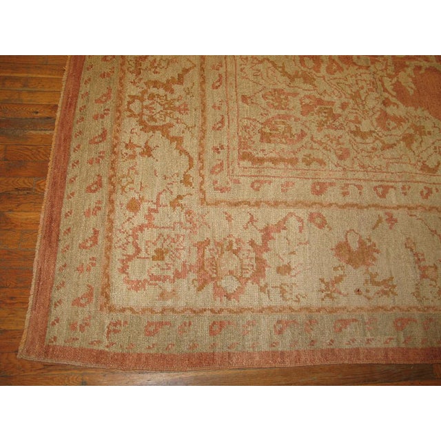Spectacutar Orange-Salmon Background Color With Distinctive Central Medallions Antique Turkish Oushak Rug For Sale - Image 9 of 9