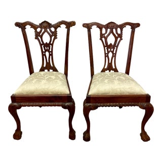 Vintage Chippendale Style Mahogany Dining Chairs - Pair For Sale