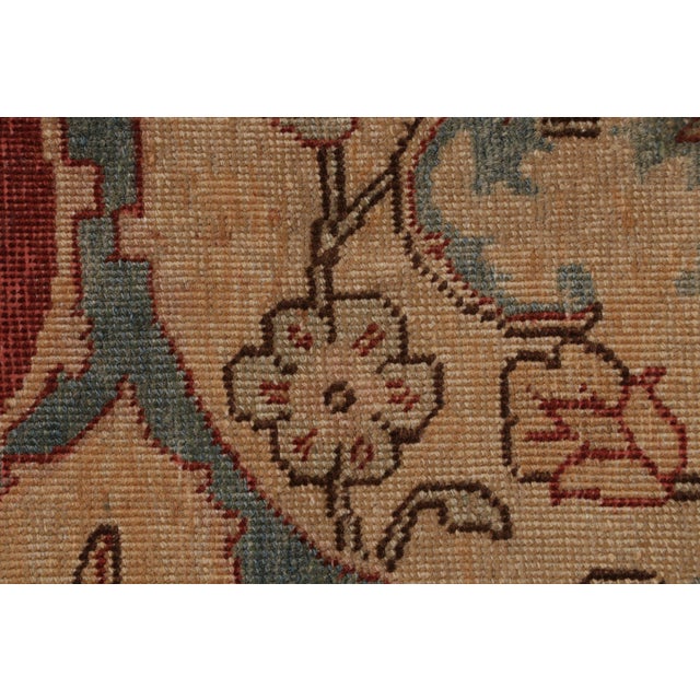 Beige Antique Tabriz Beige Red and Blue Wool Persian Floral Rug – Medallion Style For Sale - Image 8 of 10