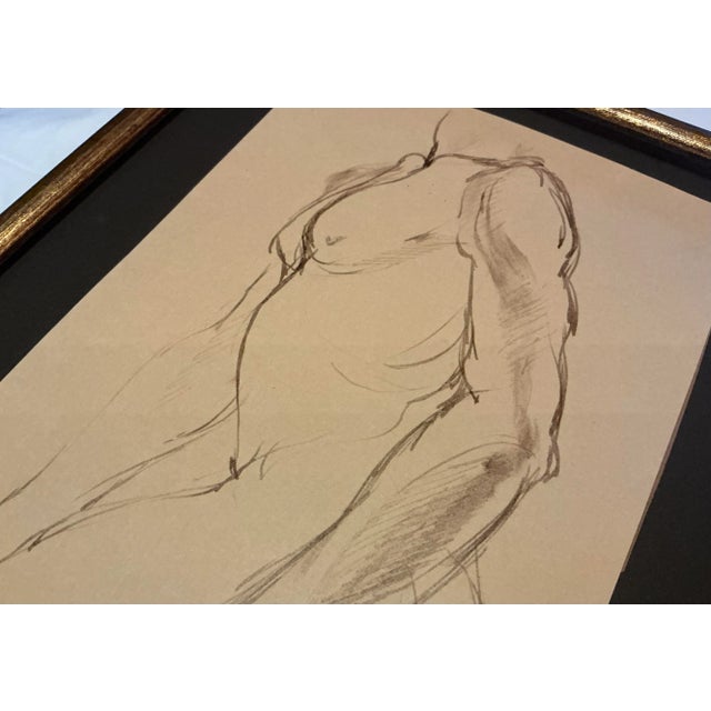 Vintage Watercolor Sketch, Male Nude Figure, Signed, Mid 20th Century, Framed For Sale - Image 4 of 7