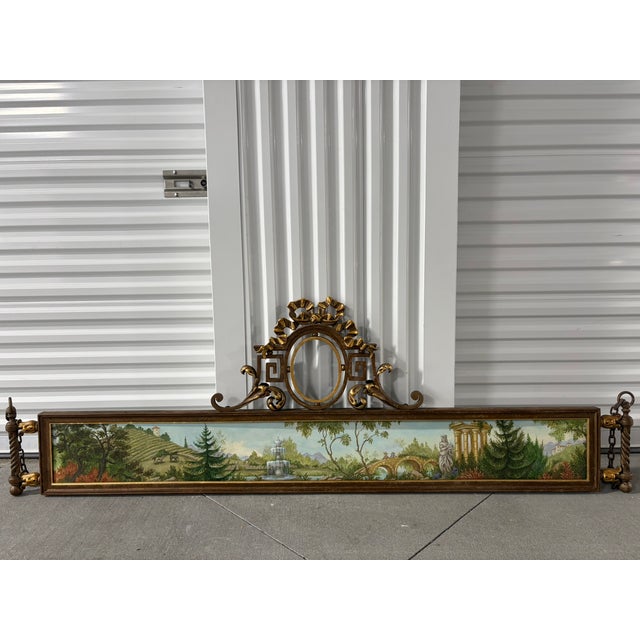 French French Decorative Wrought Iron Hanging Sign With a Modern Painting, 19th Century For Sale - Image 3 of 10