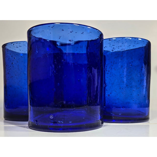 Cobalt Bubbled Double Old Fashioned Glasses- Set of Four For Sale - Image 10 of 10