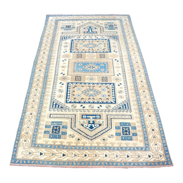 Vintage Geometric Turkish Wool Rug For Sale