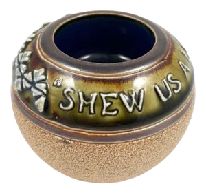 Antique Doulton Lambeth Stoneware Match Striker – “Shew Us a Light” Victorian Ceramic Tobacciana Pre-1900