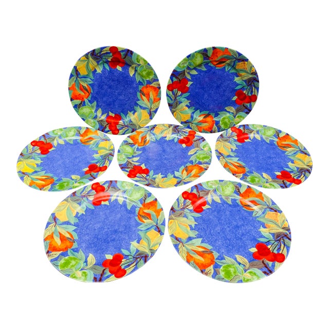 Mid 20th Century Laure Japy Paris Jardin Bleu Fruit Charger Service Plates- Set of 7 For Sale