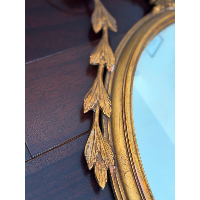 Gold Antique French Louis XVI Style Giltwood Oval Mirror — Urn Crest, Swag Garland, Gold Leaf Gesso Frame, c.1900 For Sale - Image 8 of 12