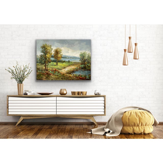 Wood Contemporary Impressionist Style Landscape Oil Painting For Sale - Image 7 of 12