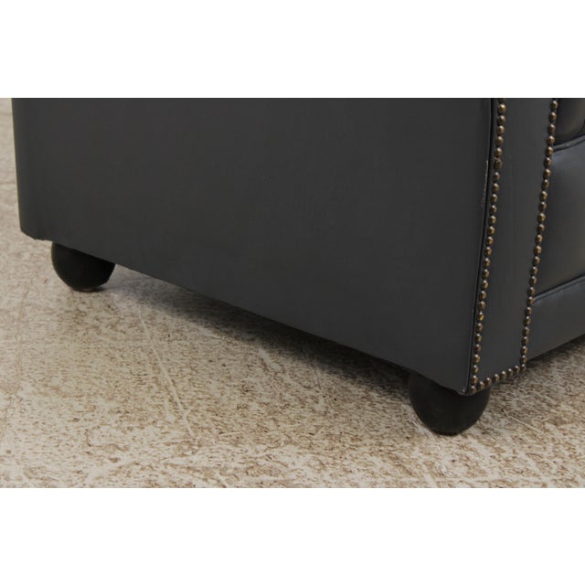 Blue Leather Chesterfield English Style Loveseat For Sale - Image 15 of 18
