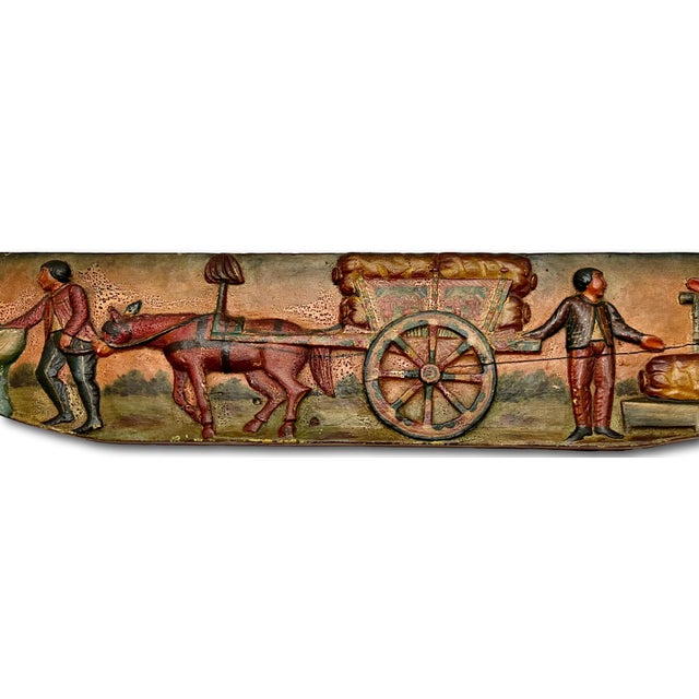 Wood Outstanding Large Antique Hand Carved & Beautifully Painted Wood Italian Sicilian Donkey Cart Relic Fragment - 36 Inches Long For Sale - Image 7 of 18