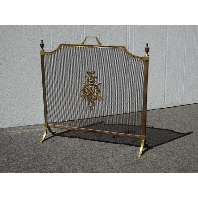 Vintage French Louis XVI Style Brass Fireplace Screen Maison Jansen Style For Sale In Los Angeles - Image 6 of 14