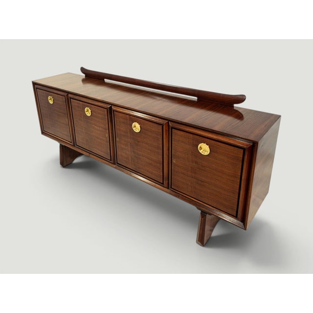 Paolo Buffa Mid-Century Modern Italian Walnut Sideboard with Brass Medallions by Paolo Buffa, 1950s For Sale - Image 4 of 18