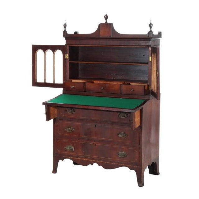 Early 19th Century Diminuative Antique Federal Hepplewhite Mahogany & Inlay Secretary C1830 For Sale - Image 5 of 18