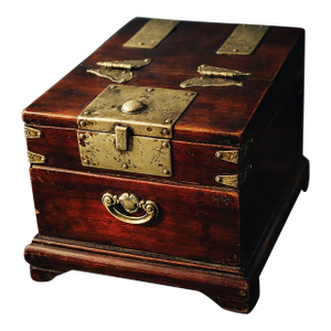 Antique Korean Joseon Dynasty Vanity Box | 19th Century Campaign Style Traveling Mirror Chest | Moody Dark Wood & Brass Relic