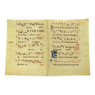 Antique Medieval Hymnal Psalter Illuminated Manuscript on Vellum Bifold Music For Sale