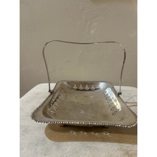 1930s Vintage English Silver Plate Pierced Basket With Swing Handle C. J. Vander Ltd., Sheffield For Sale - Image 5 of 9