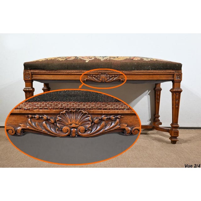 Long Rectangular Walnut Bench, 1910s For Sale - Image 16 of 18
