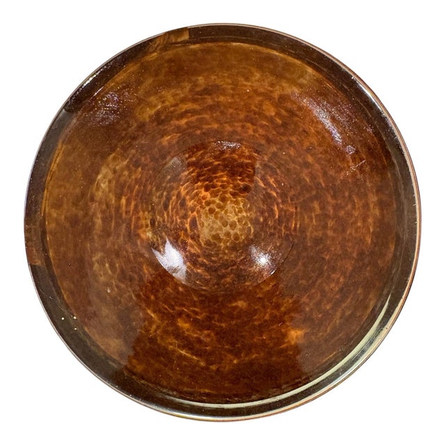 Late 20th Century Vintage Pier 1 Amber Tortoiseshell Art Glass Hurricane Candle Holder & Vase For Sale - Image 5 of 9