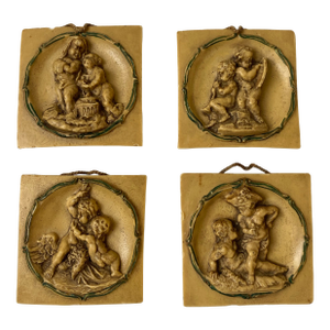 Late 19th Century After Edward Wyon's Relief of the "Calmady Children” Antique Handcrafted on Wax Masterpiece Set of 4