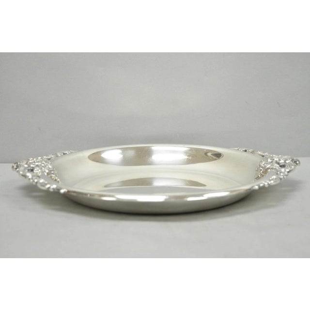 Wallace Silversmiths Vintage Wallace Baroque Silver Plated Round Twin Handle Serving Platter Bar Tray For Sale - Image 4 of 12