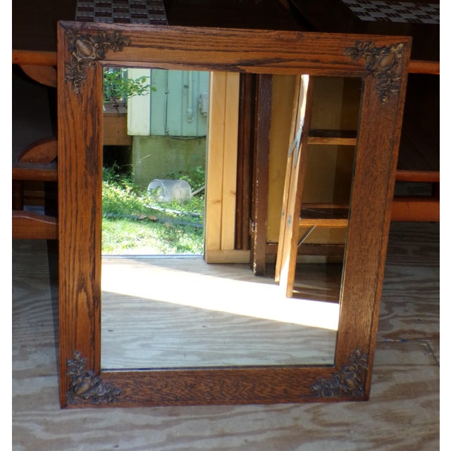 Antique Solid Oak Framed Wall Mirror Gesso Oak & Acorn C. 1900 For Sale In Boston - Image 6 of 9