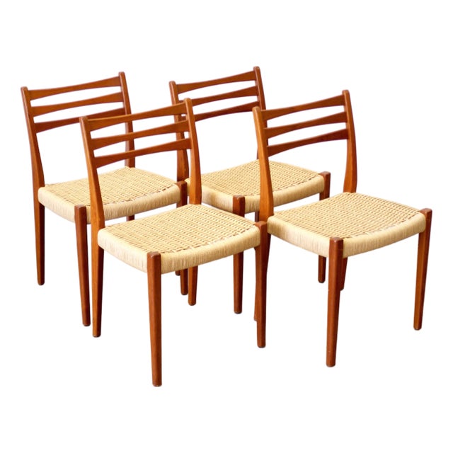 Svegards Markaryd Set of 4 Teak Dining Chairs With Danish Cord Seats For Sale