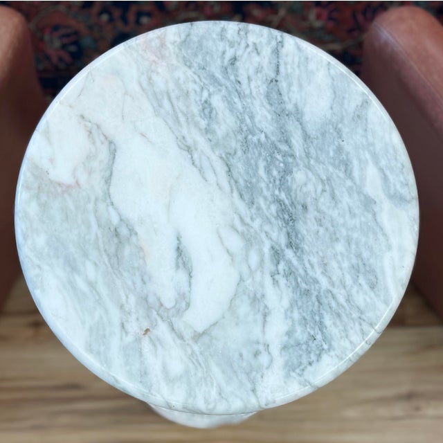 Vintage White and Gray Marble Column Pedestal For Sale - Image 9 of 11