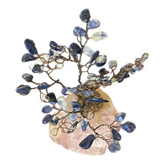 Vintage Semiprecious Stone Flower Tree on Rosenquartz For Sale